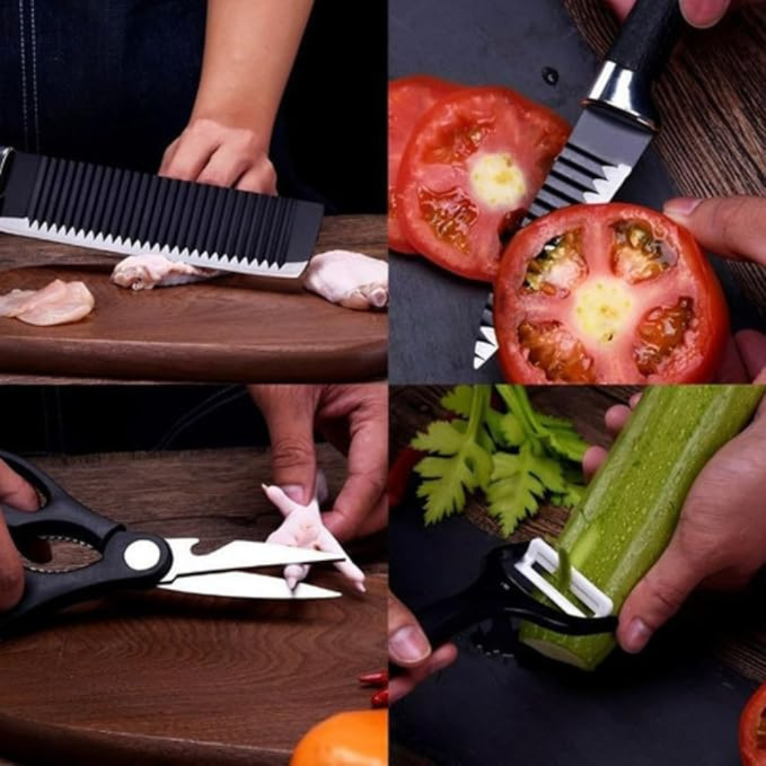 Conjunto Jogo de Facas do Chef Master Profissional 6 Peças - Preto Premium