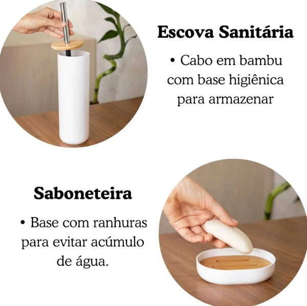 Kits De Acessório para Banheiro Bambu 6 Peças BRANCO BM-F108OB