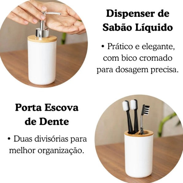 Kits De Acessório para Banheiro Bambu 6 Peças BRANCO BM-F108OB