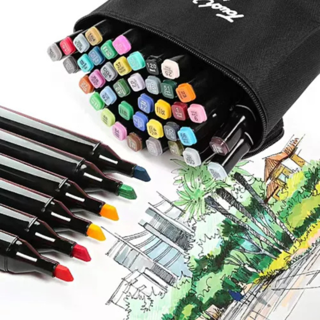 Kit Caneta Colorida Ponta Dupla 80Pçs com Estojo