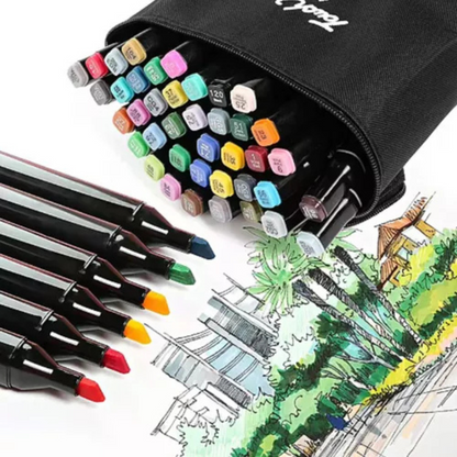 Kit Caneta Colorida Ponta Dupla 80Pçs com Estojo