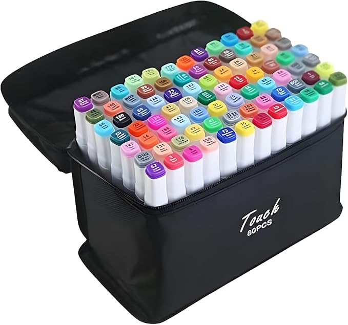Kit Caneta Colorida Ponta Dupla 80Pçs com Estojo