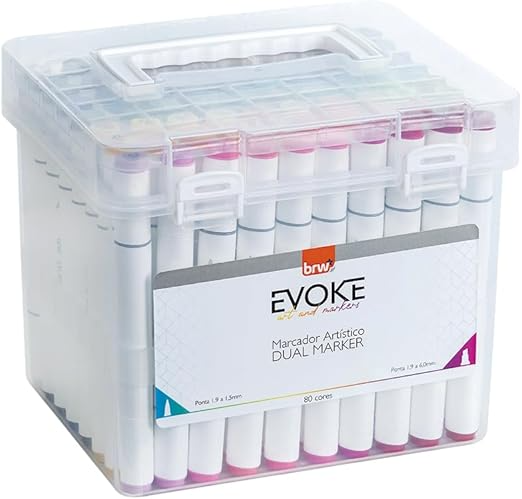 Kit Caneta Colorida Ponta Dupla 80Pçs com Estojo