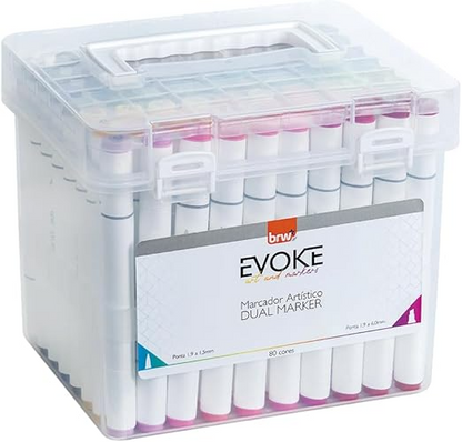 Kit Caneta Colorida Ponta Dupla 80Pçs com Estojo