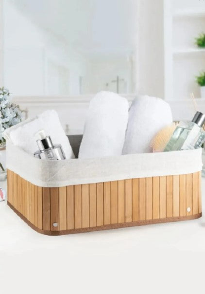 Kits de 3 Cestos de Bambu Organizadores Bambu Multiuso Com Forro BM-F1101