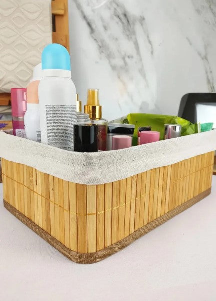 Kits de 3 Cestos de Bambu Organizadores Bambu Multiuso Com Forro BM-F1101