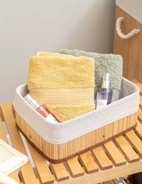 Kits de 3 Cestos de Bambu Organizadores Bambu Multiuso Com Forro BM-F1101